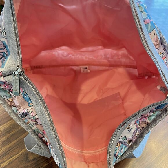 Lesportsac Home Travel Tote Pouch Taupe Pink Gray Hobby Tea Art Piano - Picture 10 of 14